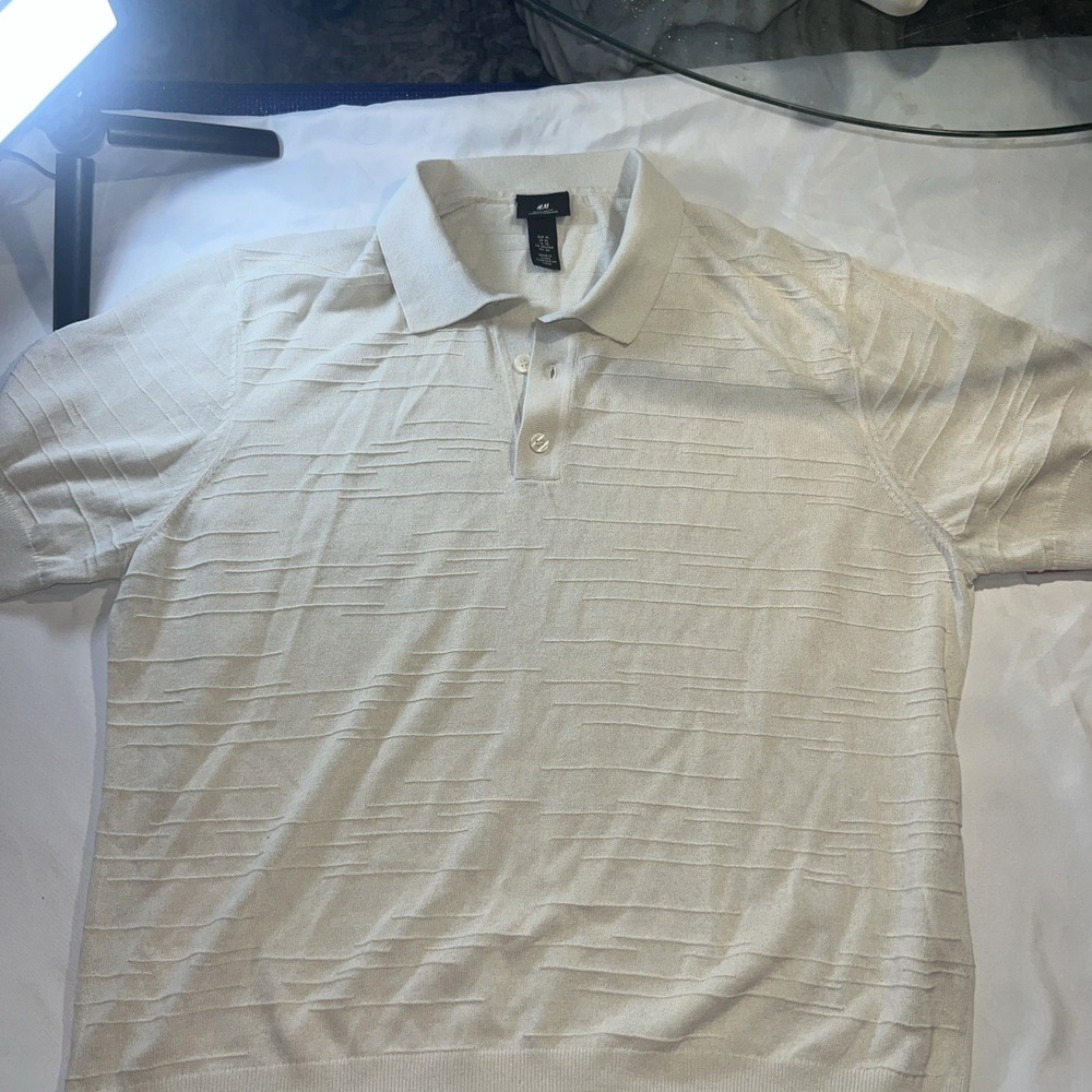 H & M Men'Sz‎ XL Pullover Collar Long Sleeve Cream White Cruise Vacation Wea0305
